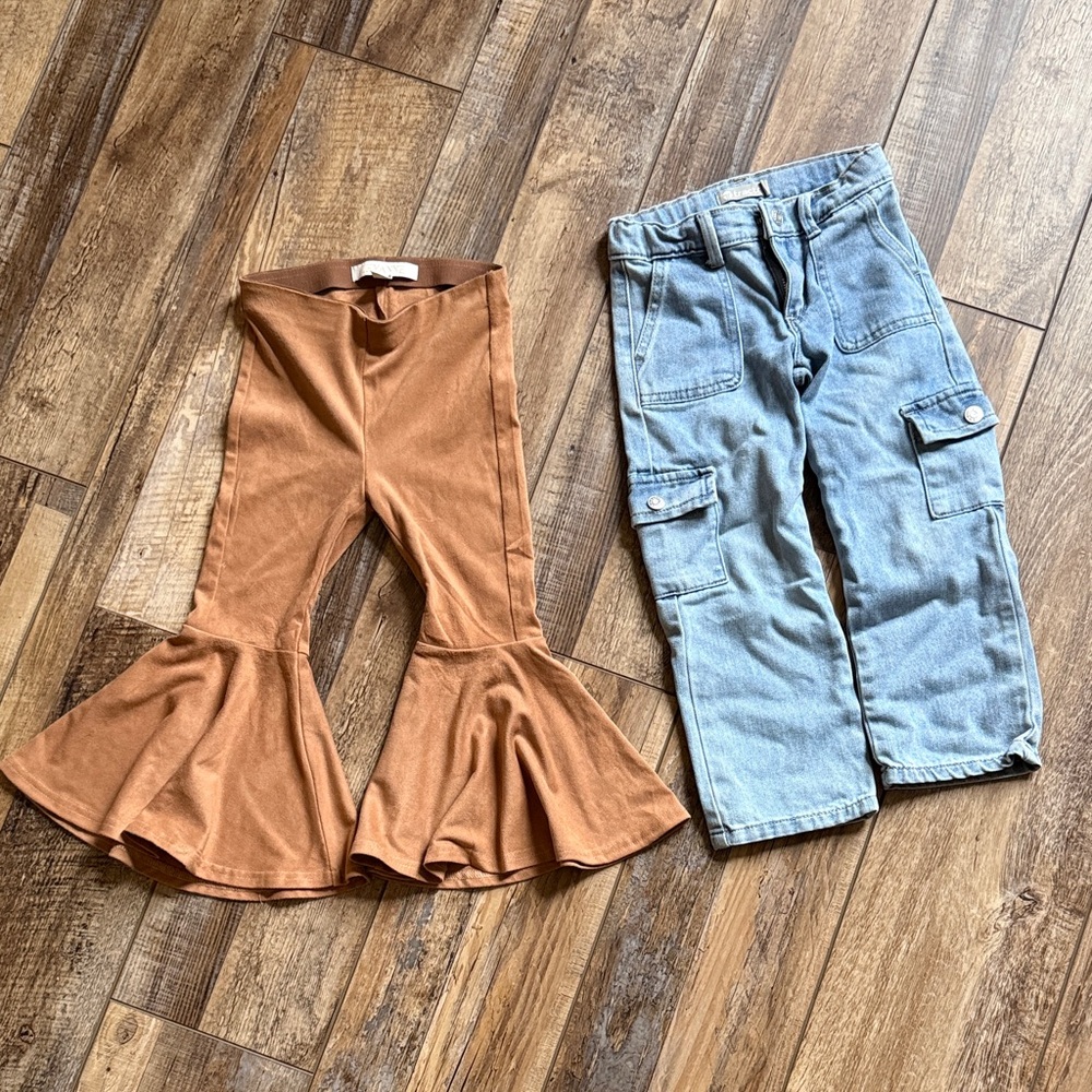 Girls 3T Flared Bell-Bottom Pants in Rust and wide leg Jeans
